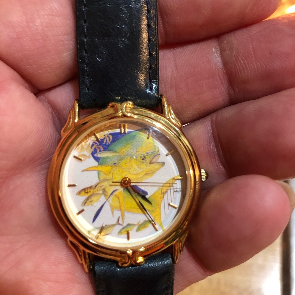 Guy Harvey Watch w/ Navy leather Band - Water Resistant